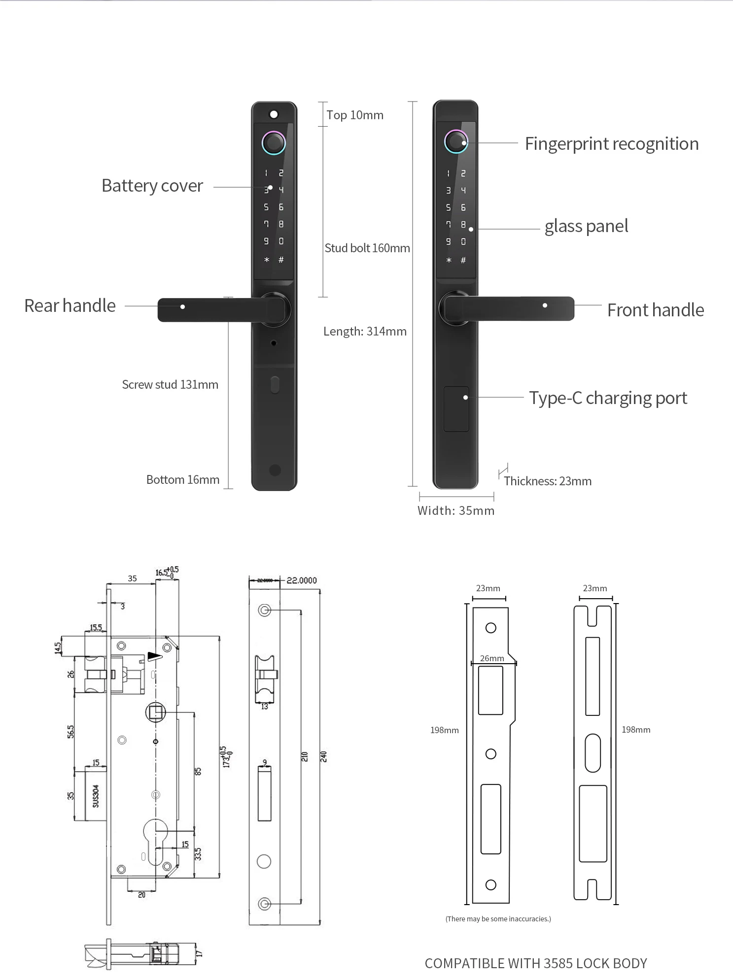 F9S 通通版双面验证断桥铝锁(TTLock) size